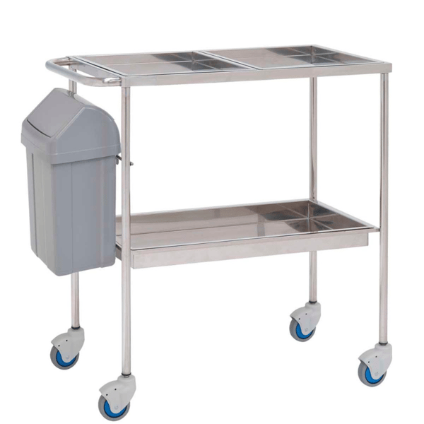 Carrello per medicazione in acciaio inossidabile: tre vassoi estraibili e pattumiera